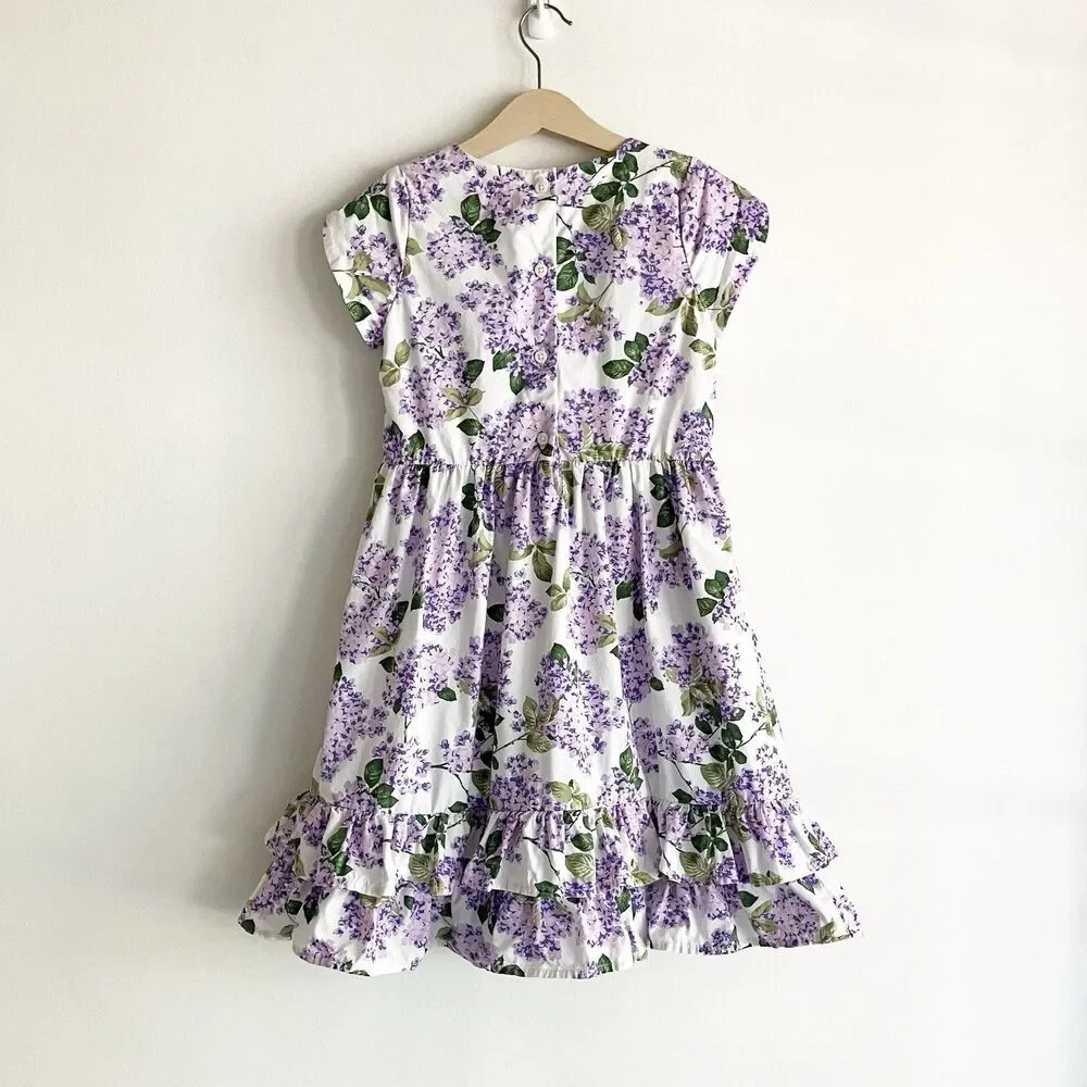 Gymboree Floral Print Dress Girls Sz 8 Purple Ruffle Lined 100% Cotton Spring